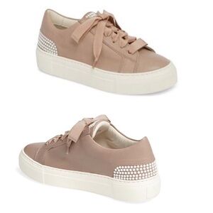 AGL Attilio Giusti Leombruni Pearl Embellished Mauve Pink Leather Sneakers Sz 38